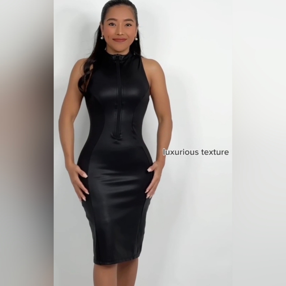 Popilush FAUX LEATHER DRESS --WITH BUILT IN SHAPEWEAR #517 - Picture 12 of 13